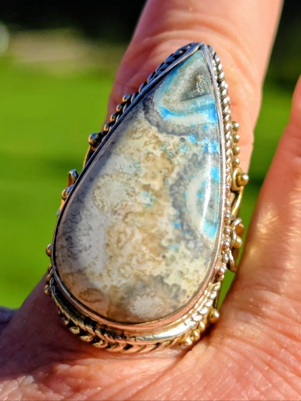 Custom-Made Dyed Crazy Lace Ring In 925 Sterling Silver W Gold Vermeil (7)
